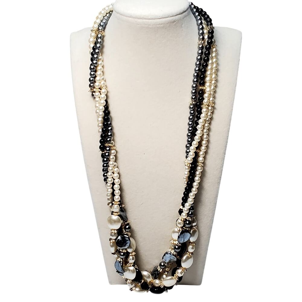 Retro Multi Strand Beaded Twist Necklace Unsigned 20" Vtg